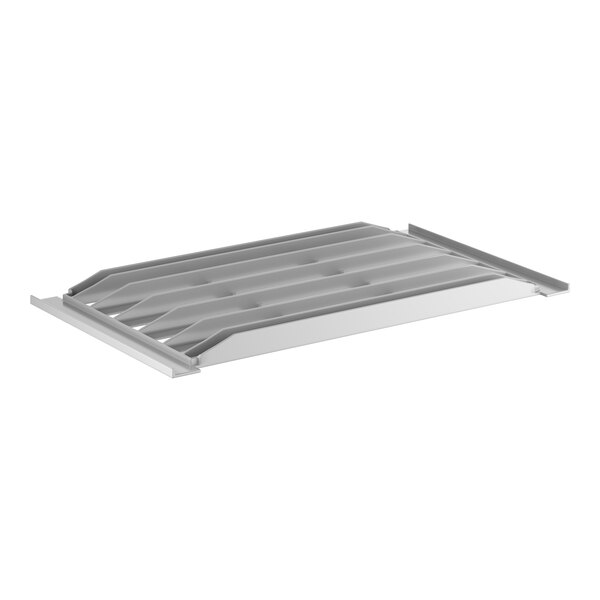 A gray vented shelf middle plate designed for Cambro Camshelving Basics Plus Series.