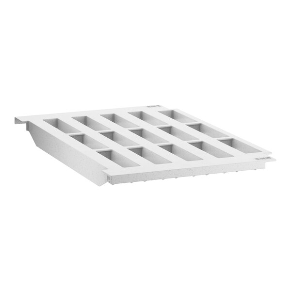 A white plastic tray with holes on top of a white plastic pallet.