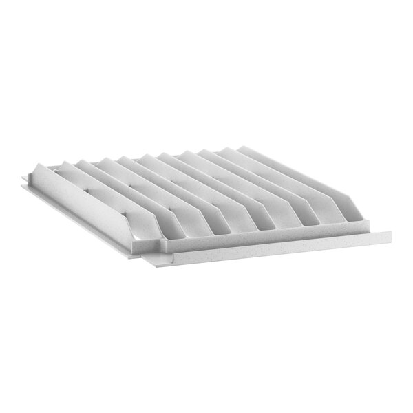 A white plastic grid with holes for a Cambro Camshelving® shelf.