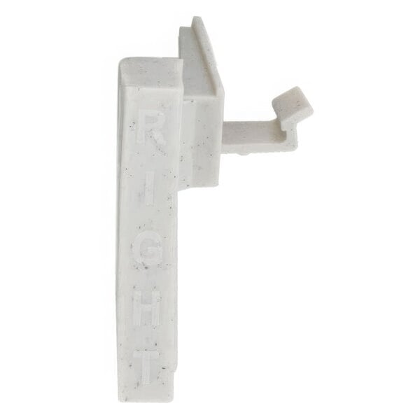 A white plastic right corner connector for Cambro Camshelving® with text that reads "right"