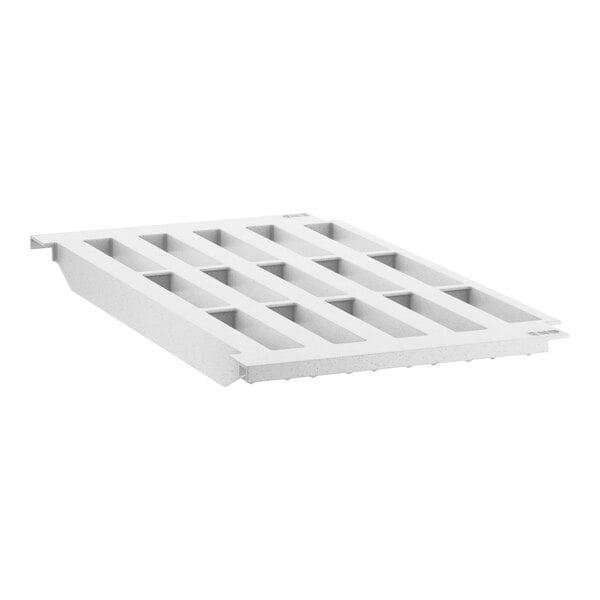 A white plastic pallet with holes.