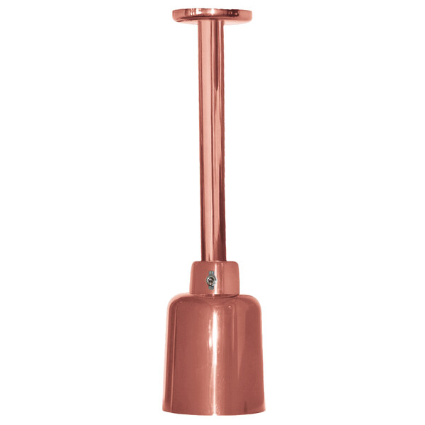 A Hanson Heat Lamps ceiling mount heat lamp with a bright copper finish.