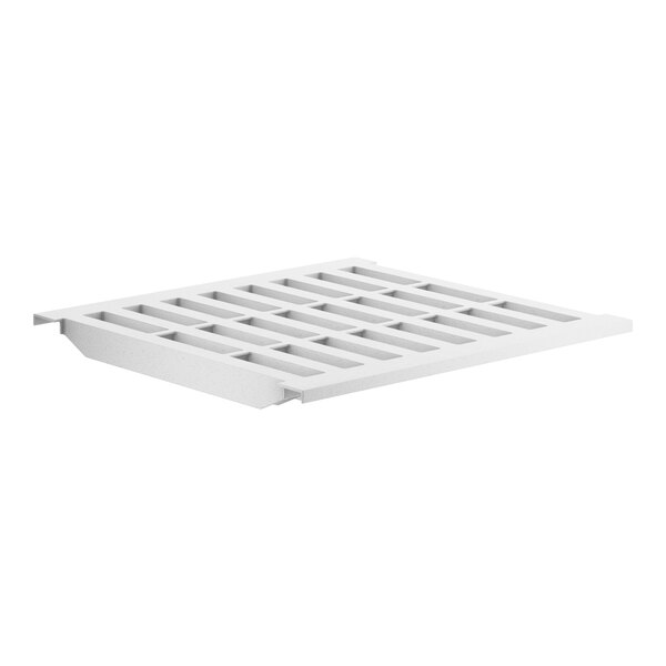 A white plastic tray with a grid of vent holes.