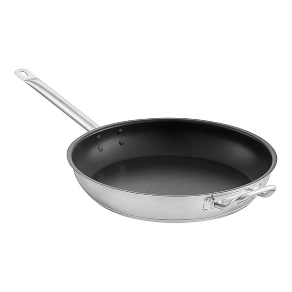 Vigor 14 Stainless Steel Fry Pan with Aluminum-Clad Bottom and Helper Handle