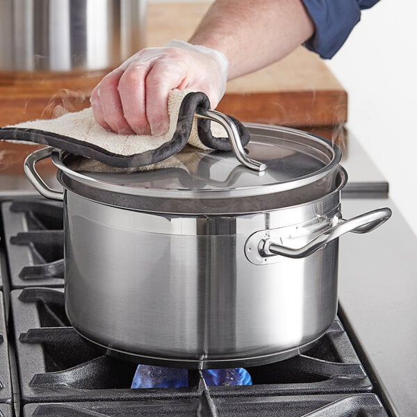 Vigor SS1 Series 6 Qt. Stainless Steel Sauce Pan with Aluminum-Clad Bottom  and Cover