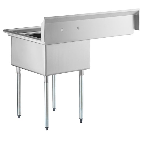 A Regency stainless steel one compartment sink with a left drainboard.