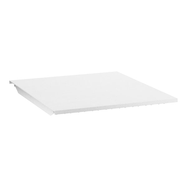 A white rectangular shelf with a white surface.