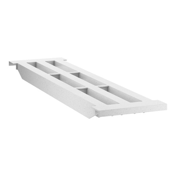 A white rectangular Cambro vented shelf plate with holes.