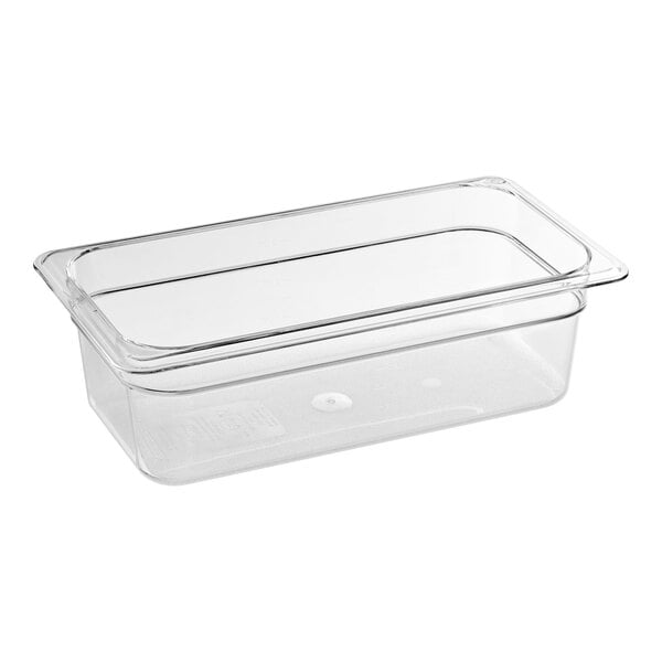A Carlisle clear plastic food pan.