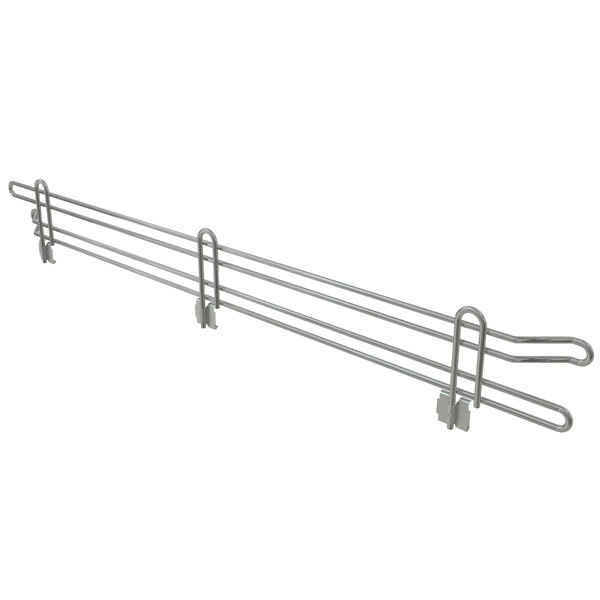 A Metro Super Erecta chrome shelf ledge with two bars on it.