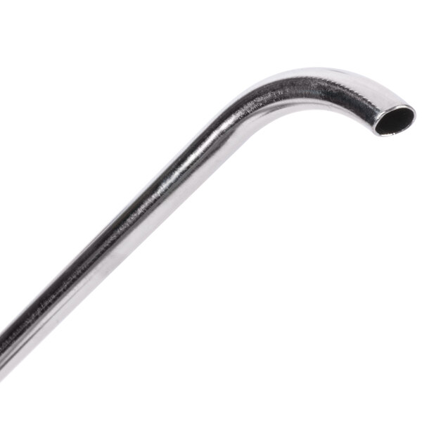 A silver curved metal tube with a long handle.
