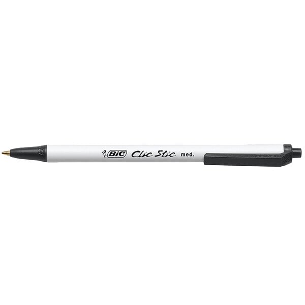 The Bic Clic Stic Black Ink pen with a white tip.