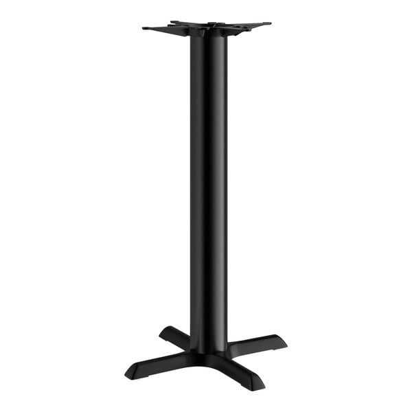 A black Lancaster Table & Seating bar height column table base.