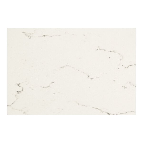 A close-up of an Art Marble Carrera White Quartz Tabletop with black lines.