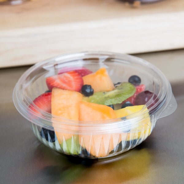 Dart C12HBF PresentaBowls 12 oz. Clear Hinged Plastic Bowl with Flat ...