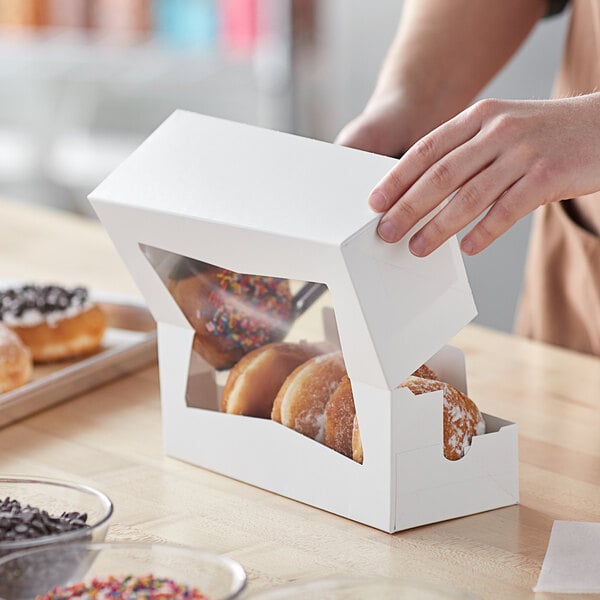 Baker's Mark 9 x 4 x 3 1/2 White Auto-Popup Window Donut / Bakery Box -  200/Case