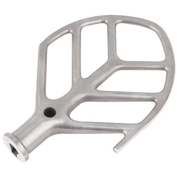 A Hobart stainless steel flat beater with a hole in the metal.