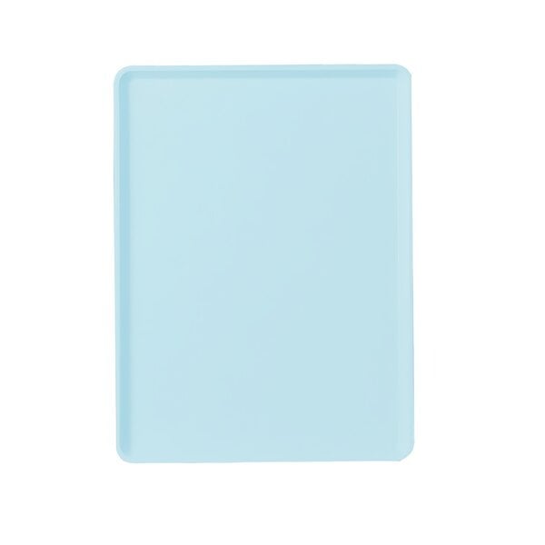 A blue rectangular tray with a white border.