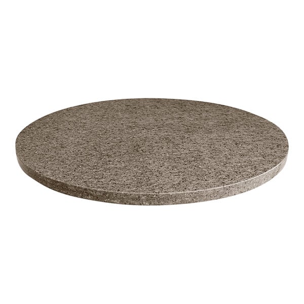 A round Art Marble Furniture table top with a storm gray surface.