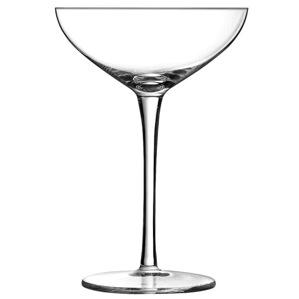A clear Chef & Sommelier coupe wine glass with a long stem.
