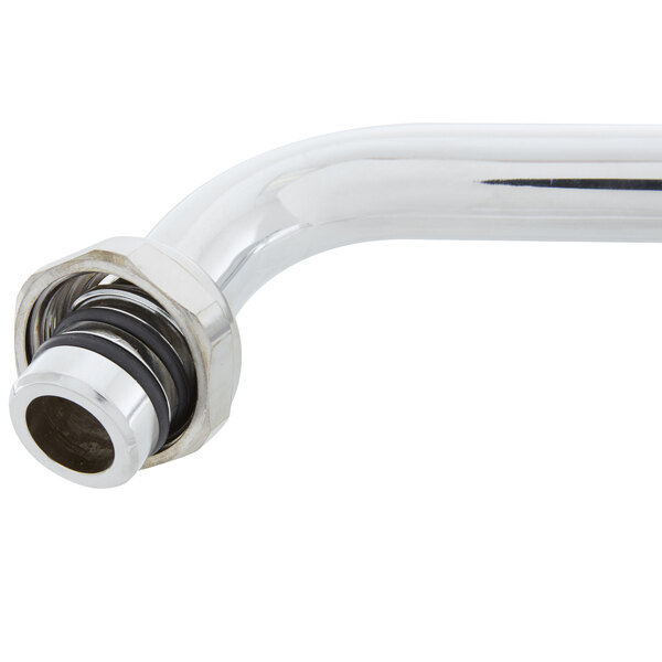 A close-up of a chrome metal swing nozzle.