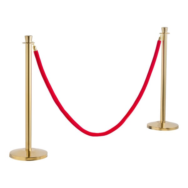Lancaster Table & Seating 40" Gold Rope-Style Crowd Control / Guidance Stanchion Set with 8' Red Rope
