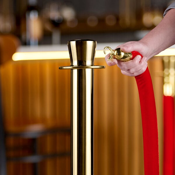 Lancaster Table & Seating 40" Gold Rope-Style Crowd Control / Guidance Stanchion Set with 8' Red Rope