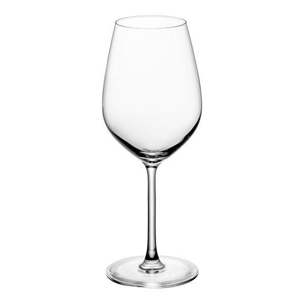 A close-up of a clear Chef & Sommelier wine glass.