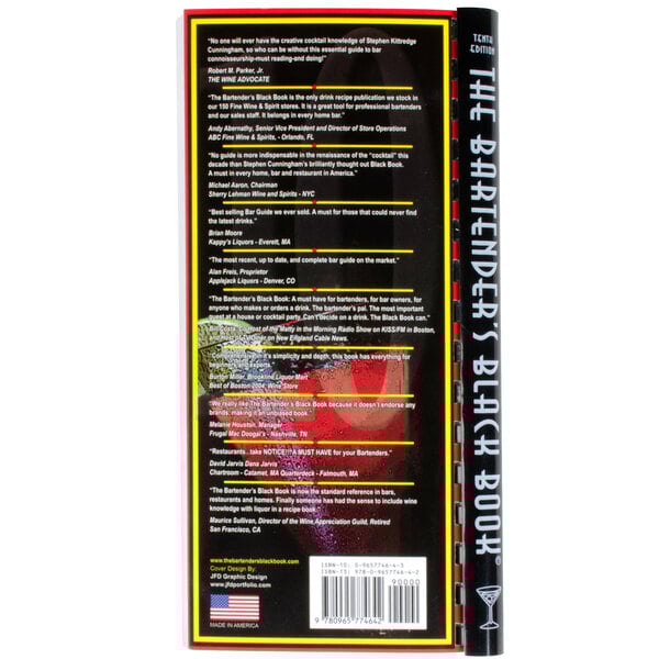 The back of "The Bartender's Black Book" with black text on a white background.