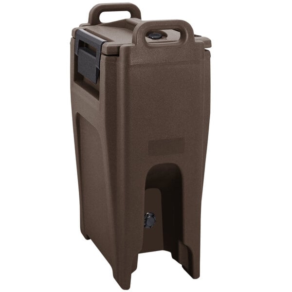 A brown plastic container with a handle.