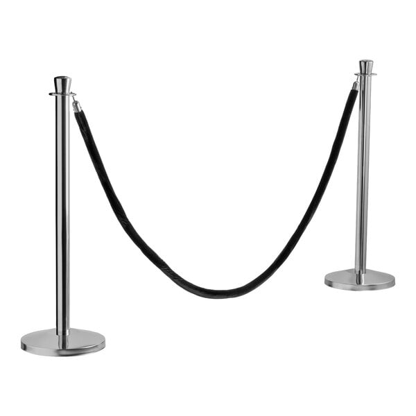 Lancaster Table & Seating 40" Silver Rope-Style Crowd Control / Guidance Stanchion Set with 8' Black Rope