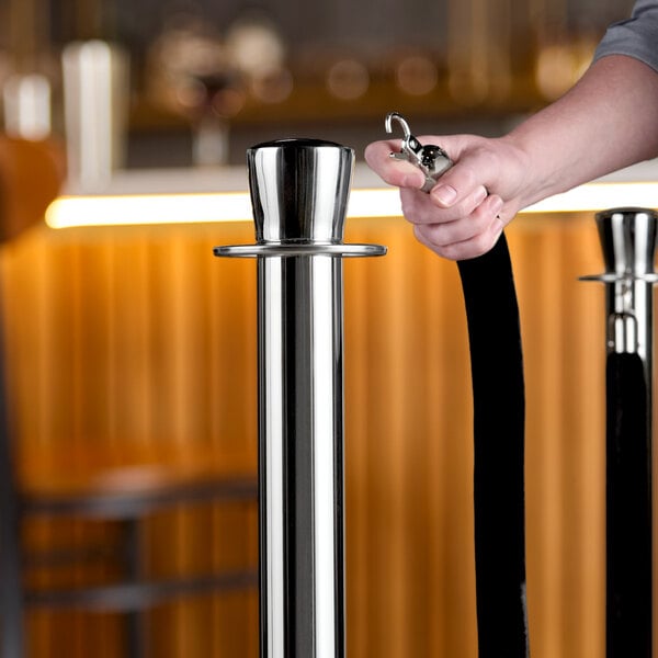 Lancaster Table & Seating 40" Silver Rope-Style Crowd Control / Guidance Stanchion Set with 8' Black Rope