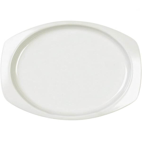 A white rectangular melamine platter with a white background.