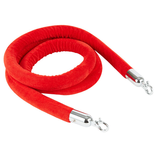 A red rope with silver handles and a silver buckle.