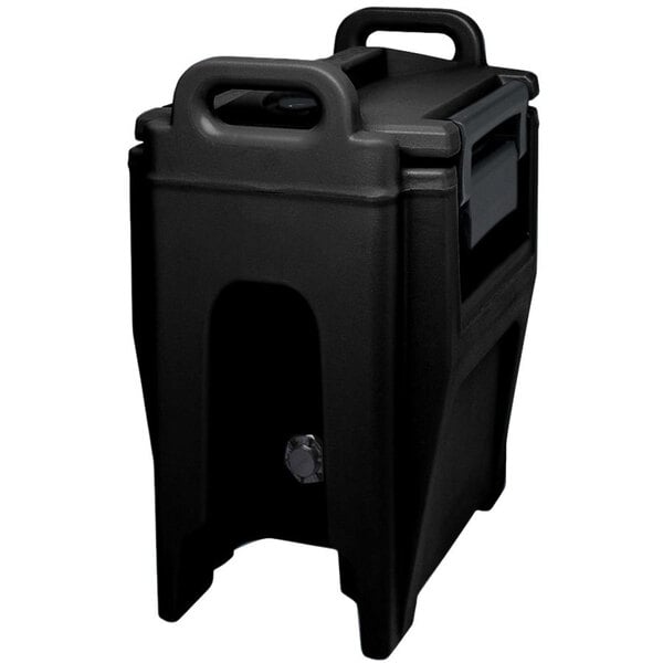 A black plastic Cambro Ultra Camtainer with a handle.