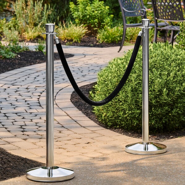 Lancaster Table & Seating 40" Silver Rope-Style Crowd Control / Guidance Stanchion Set with 5' Black Rope