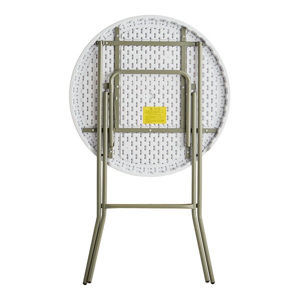 Lancaster Table & Seating 32" Round Granite White Heavy-Duty Blow Molded Bar Height Plastic Folding Table with Sage Gray Legs