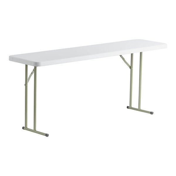 Lancaster Table & Seating 18" x 72" Granite White Heavy-Duty Blow Molded Plastic Folding Table with Sage Gray Legs