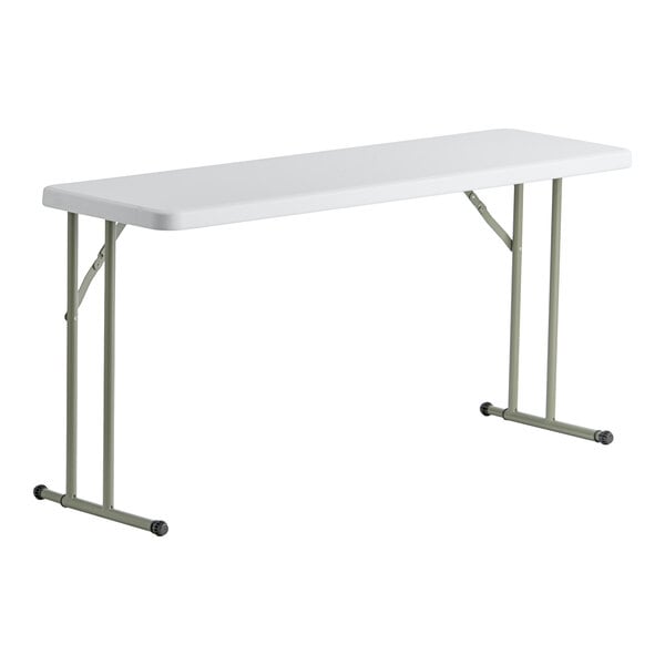 Lancaster Table & Seating 18" x 60" Granite White Heavy-Duty Blow Molded Plastic Folding Table with Sage Gray Legs