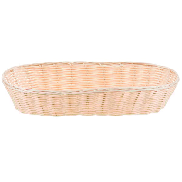 A Tablecraft oblong woven rattan-like bread basket.