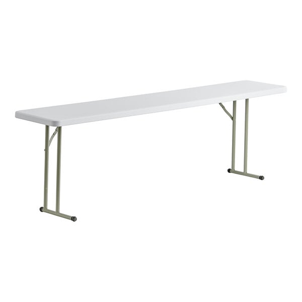 Lancaster Table & Seating 18" x 96" Granite White Heavy-Duty Blow Molded Plastic Folding Table with Sage Gray Legs