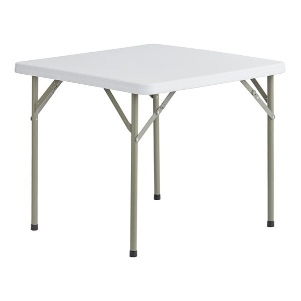 Lancaster Table & Seating 34" Square Granite White Heavy-Duty Blow-Molded Plastic Folding Table with Sage Gray Legs