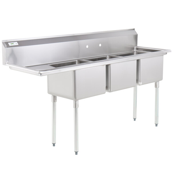 Regency 76 16 Gauge Stainless Steel Three Compartment Sink With 1 Drainboard 17 X 17 X 12 Bowls
