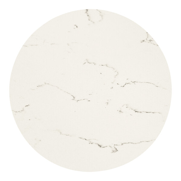 An Art Marble Furniture Carrera White Quartz table top with white marble and black veins.