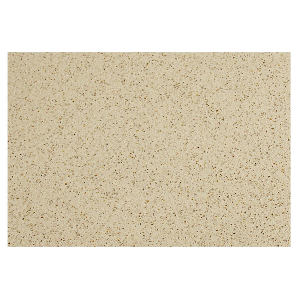 A close-up of an Art Marble Furniture Cambrian Gold Quartz Tabletop with beige and speckled surface.