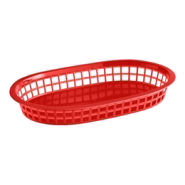 Choice 11" x 7" x 1 1/2" Red Oval Plastic Fast Food Basket - 12/Pack