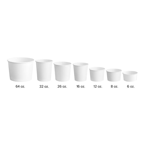 A row of Choice white paper food cups.