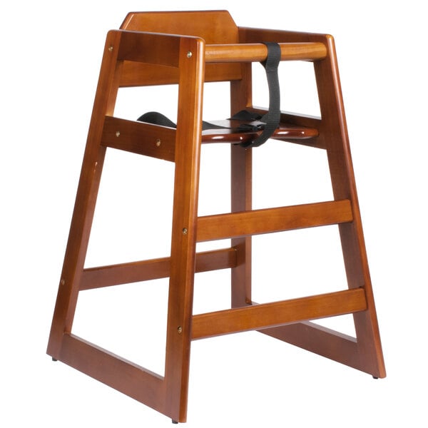 Lancaster Table Seating Assembled Stacking Restaurant Wood High Chair With Walnut Finish