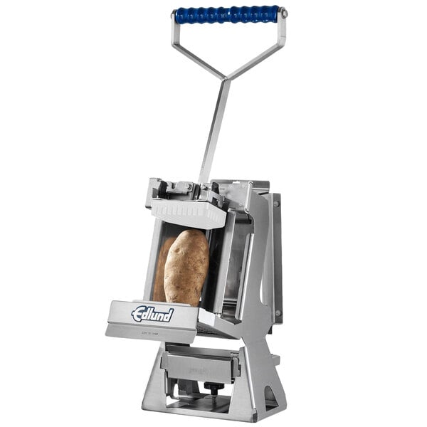 An Edlund Titan Max-Cut manual potato slicer with a blue handle.