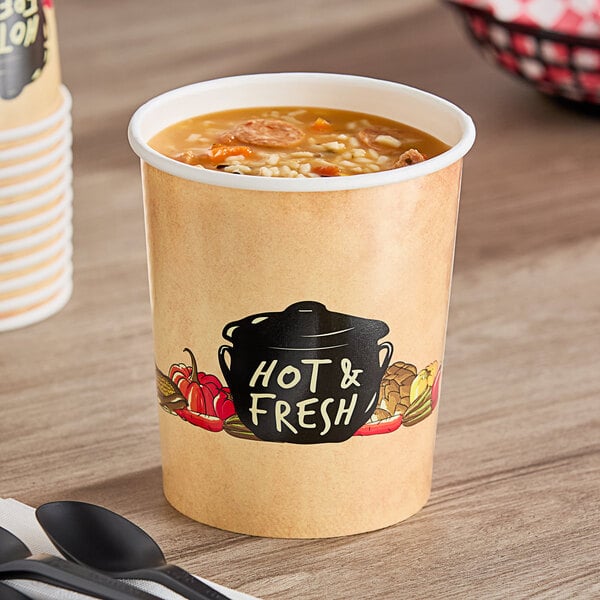 Choice 32 oz. Medley Double Poly-Coated Paper Soup / Hot Food Cup - 500/Case